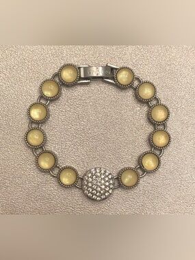 Lia Sophia Silver Bracelet with Pale Yellow Cabochons and Crystal Pavé